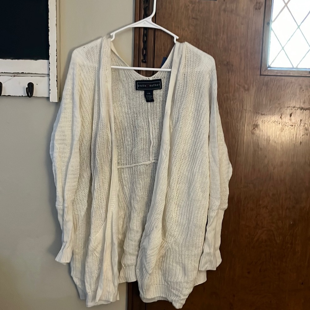 white cardigan with pockets